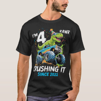 4Th Birthday Monster Truck Dinosaur 4 Year Old T-Shirt