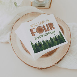 4th Birthday Name Watercolor Green Trees  Napkin