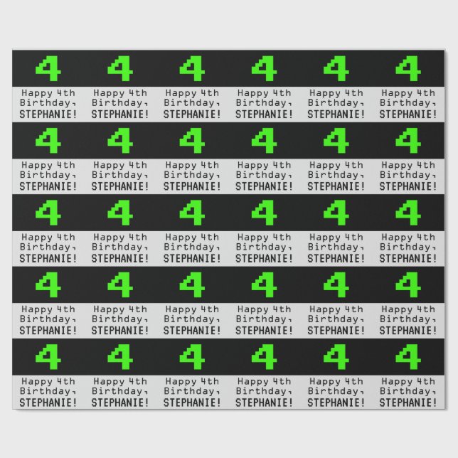 4th Birthday - Nerdy / Geeky Style "4" and Name Wrapping Paper (Flat)