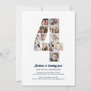 4th Birthday Number 4 Custom Photo Collage Invitation