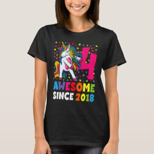 4th Birthday Party 4 Year Old Girl Flossing Unicor T-Shirt