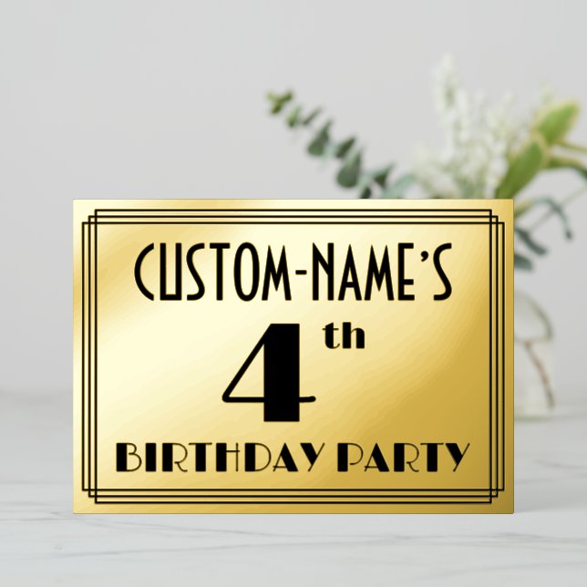 4th Birthday Party — Art Deco Look “4” + Name (Standing Front)