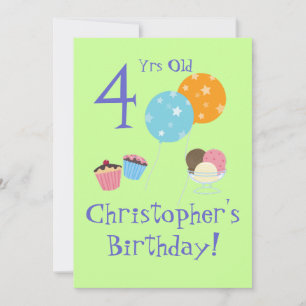 4th Birthday Party-Balloons+Cupcakes/Ice-cream Invitation