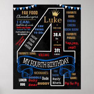 4th Birthday Party Chalkboard sign boy girl