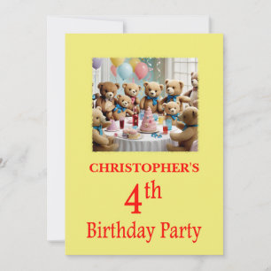 4th Birthday Party Invitation Teddy Bears Party