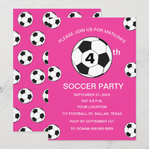 4th Birthday Party Soccer Pink Girls Sports Invitation
