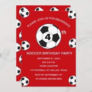 4th Birthday Party Soccer Red Boys Sports Invitation