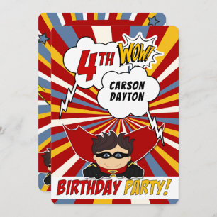 4th Birthday Party Superhero Red Comic for Boys Invitation