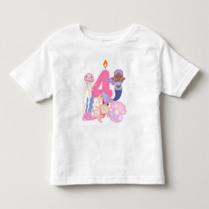 4th Birthday Pastel Mermaid & Sea Creatures Toddler T-Shirt