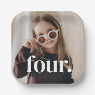 4th Birthday Photo - four Paper Plate
