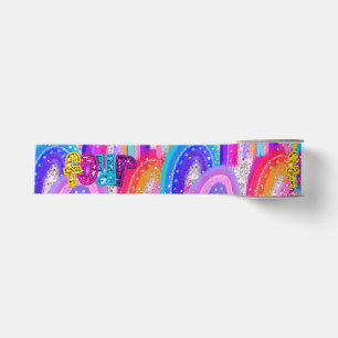 4th Birthday Pink Rainbow Glitter Grosgrain Ribbon
