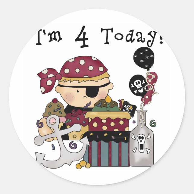 4th Birthday Pirate Tshirts and Gifts Classic Round Sticker (Front)