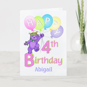 4th Birthday Princess Bear, Custom Name Card