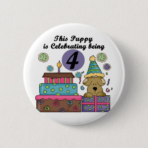 4th Birthday Puppy T-shirts and Gifts 6 Cm Round Badge