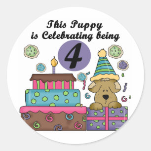 4th Birthday Puppy T-shirts and Gifts Classic Round Sticker