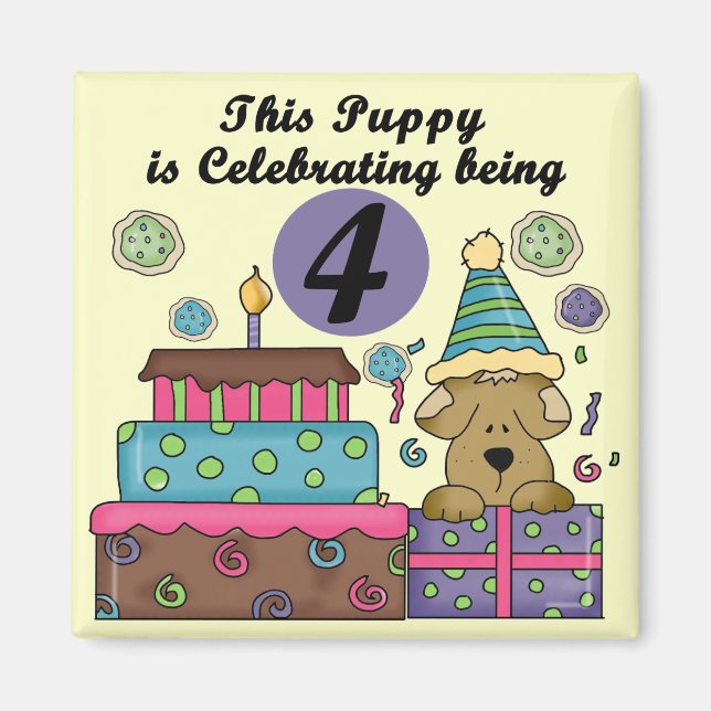 4th Birthday Puppy T-shirts and Gifts Magnet (Front)