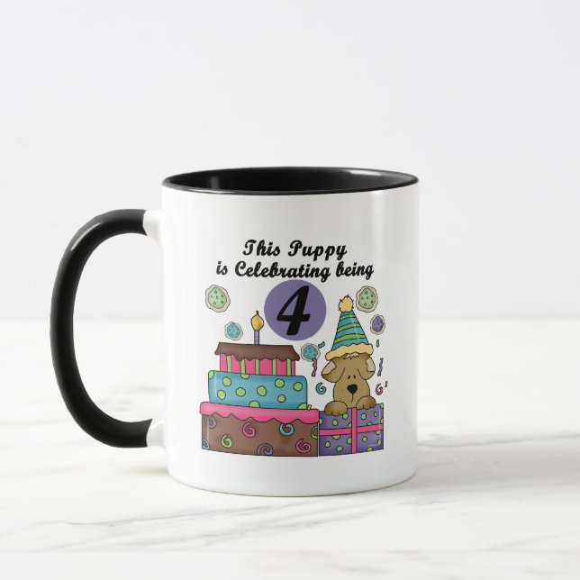 4th Birthday Puppy T-shirts and Gifts Mug (Left)