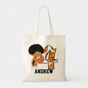 4th Birthday Purple and Orange Basketball Player Tote Bag