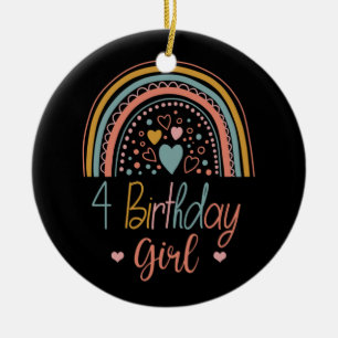 4th Birthday Rainbow Countdown 4 Year old Birthday Ceramic Ornament
