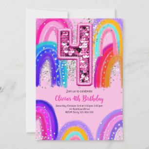 4th Birthday Rainbow Fun Colourful Invitation