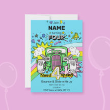 4th Birthday Rainbow Hot Rod Need 4 Speed Invite
