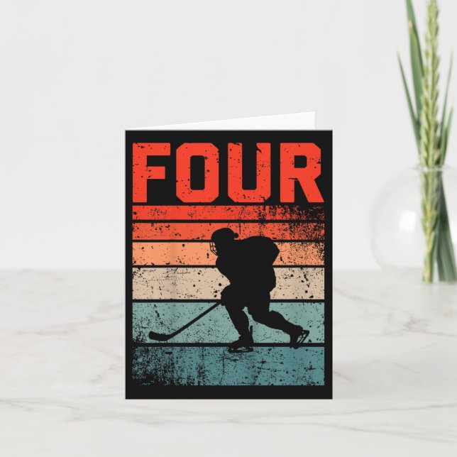 4th Birthday Retro Ice Hockey 4 Years Old Boy Girl Card (Front)