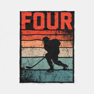 4th Birthday Retro Ice Hockey 4 Years Old Boy Girl Fleece Blanket