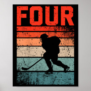 4th Birthday Retro Ice Hockey 4 Years Old Boy Girl Poster