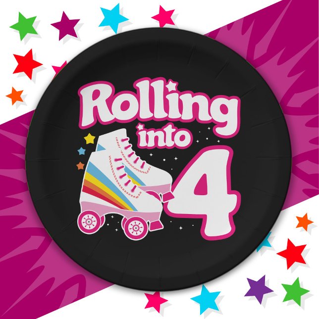 4th Birthday Roller Skating 4 Years Old Skate Paper Plate (Creator Uploaded)