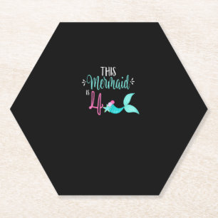 4th Birthday Shirt Mermaid Girl Party Cute THIS ME Paper Coaster
