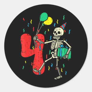4th Birthday Skeleton Halloween 4 Year Old Funny Classic Round Sticker