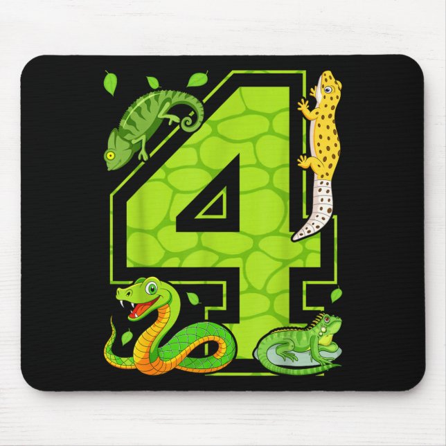 4th Birthday Snake Lizard Reptile 4 Year Old Party Mouse Pad (Front)