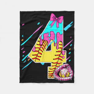 4th Birthday Softll Ice Cream Drip Bow 4 Years Kid Fleece Blanket