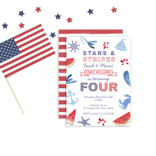 4th Birthday Stars and Stripes Beach Party Invitation