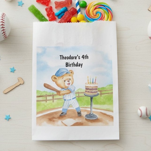 4th Birthday Tee Ball Teddy Bear Baseball Favour Bag (Creator Uploaded)