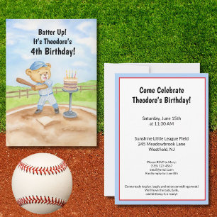 4th Birthday Tee Ball Teddy Bear Baseball Invitation