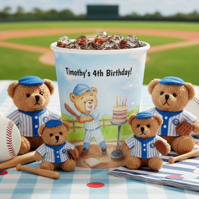  4th Birthday Tee Ball Teddy Bear Baseball Paper Cups (Creator Uploaded)