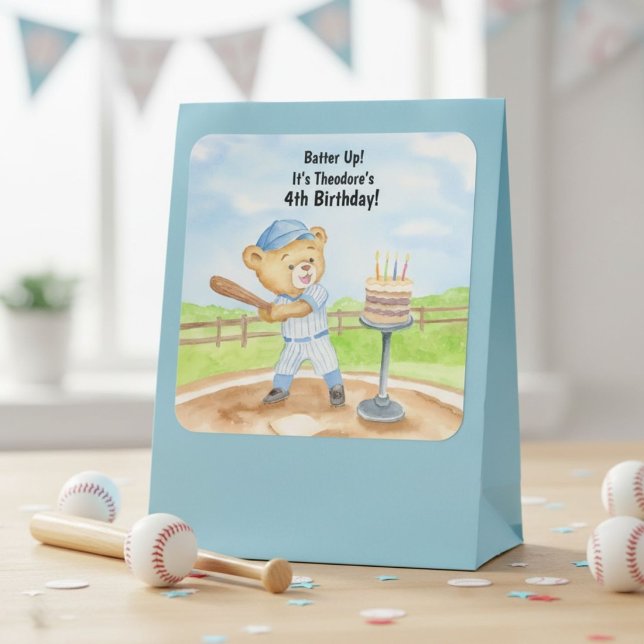 4th Birthday Tee Ball Teddy Bear Baseball Square Sticker (Creator Uploaded)