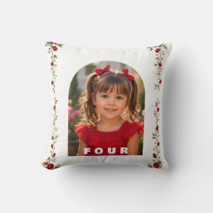 4th Birthday Throw Pillow Girl with Photo