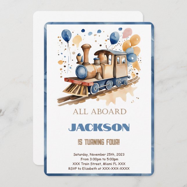 4th Birthday Train Invitation (Front/Back)