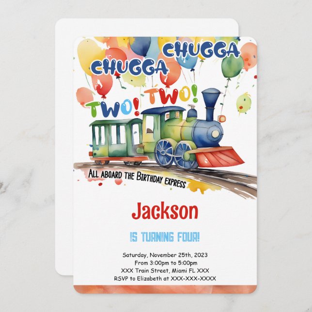 4th Birthday Train Party Invitation (Front/Back)