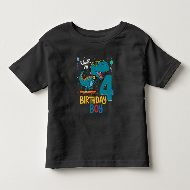 4th Birthday Trex Boy 4 years old Toddler T-Shirt (Front)