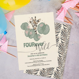 4th Birthday Tropical Giraffe Animal Party Invitation