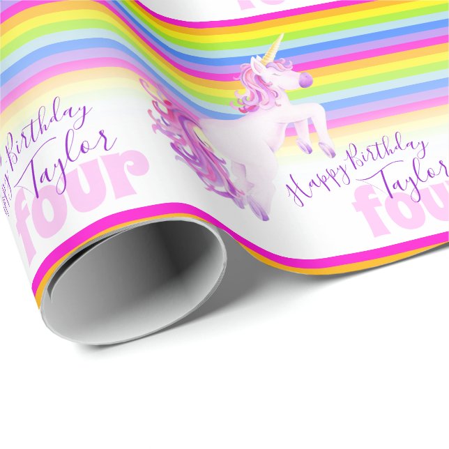 4th birthday unicorn art rainbow wrapping paper (Roll Corner)