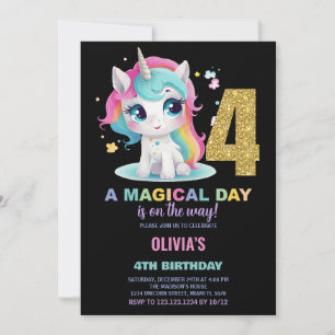 4th Birthday Unicorn Birthday Invitations