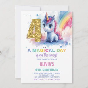 4th Birthday Unicorn Birthday Invitations