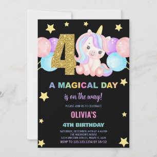 4th Birthday Unicorn Birthday Invitations