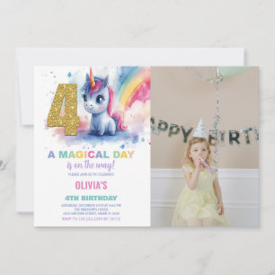 4th Birthday Unicorn Birthday Invitations photo