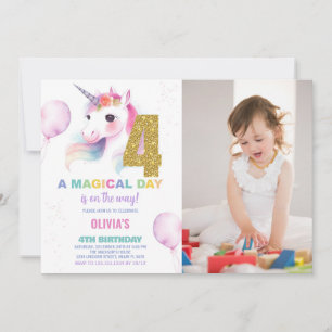 4th Birthday Unicorn Birthday Invitations photo