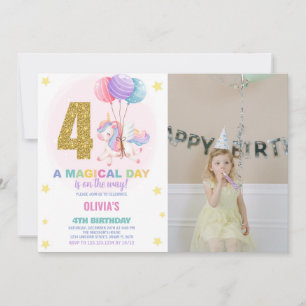 4th Birthday Unicorn Birthday Invitations photo